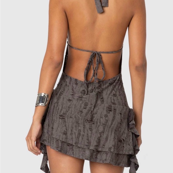 Edikted Shredded Backless Halter Mini Dress size S - Picture 2 of 6